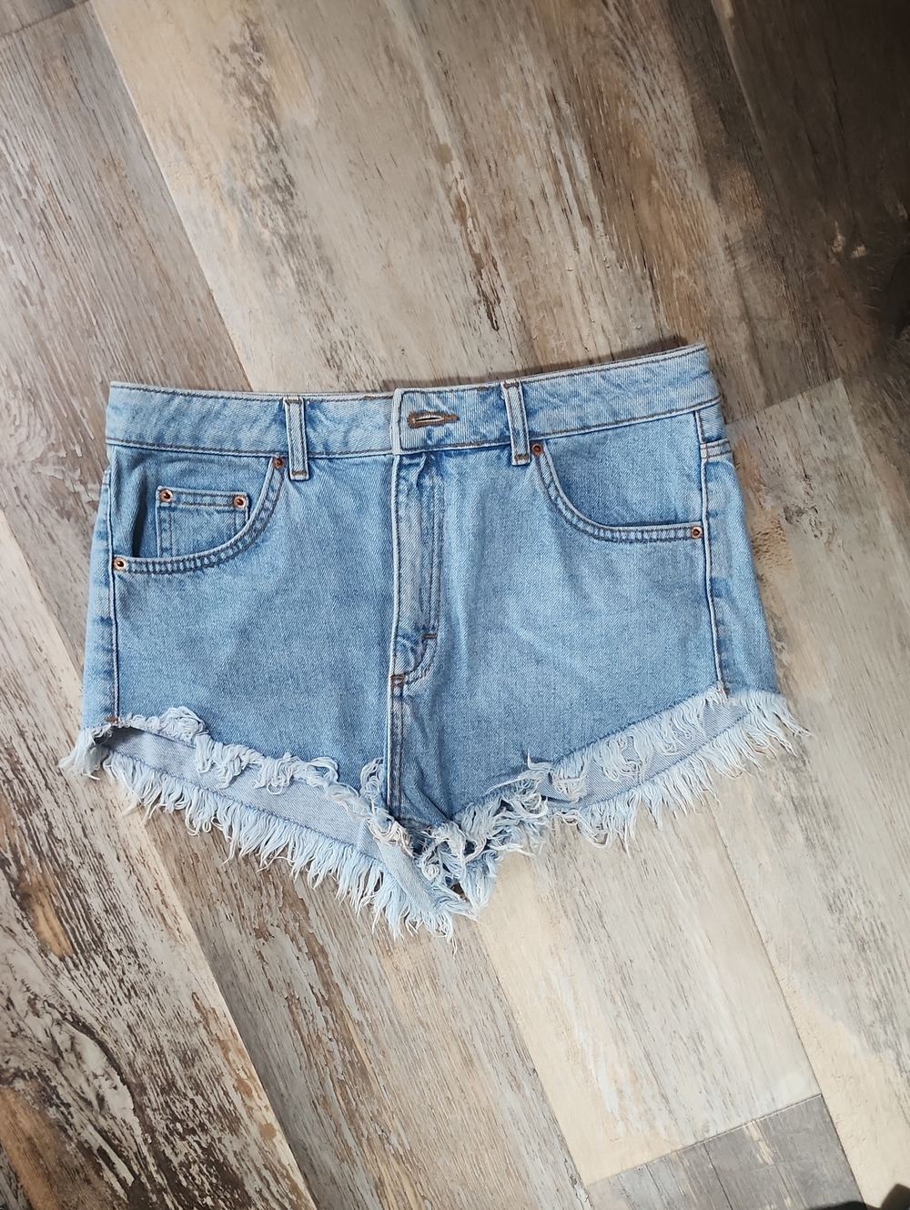 Topshop Light Blue Distressed Denim Shorts